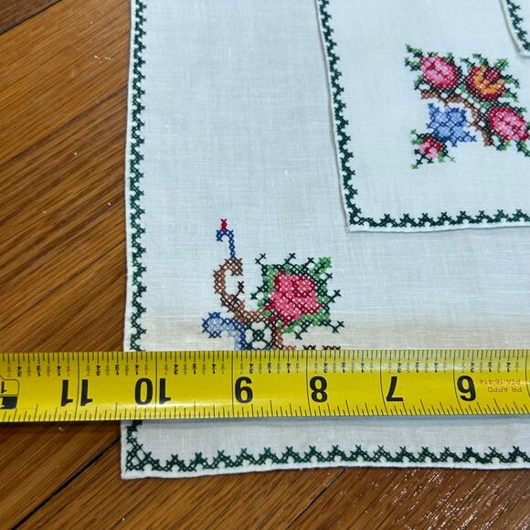Vintage Linen Napkins – 10” Square with Cross-Stitch Floral Design set of 6 - Picture 12 of 13